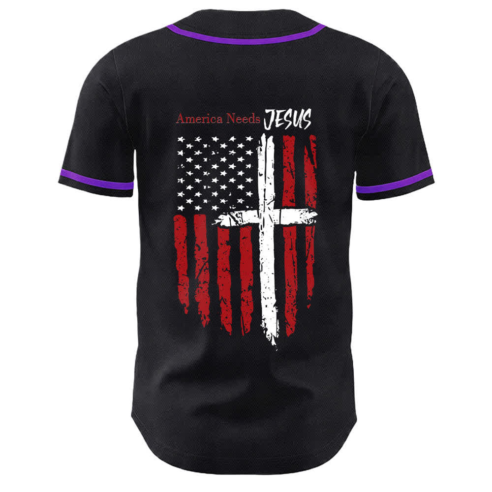 Christianartworkshop America Needs Jesus Maglia da baseball con bottoni e bandiera effetto invecchiato - image 57