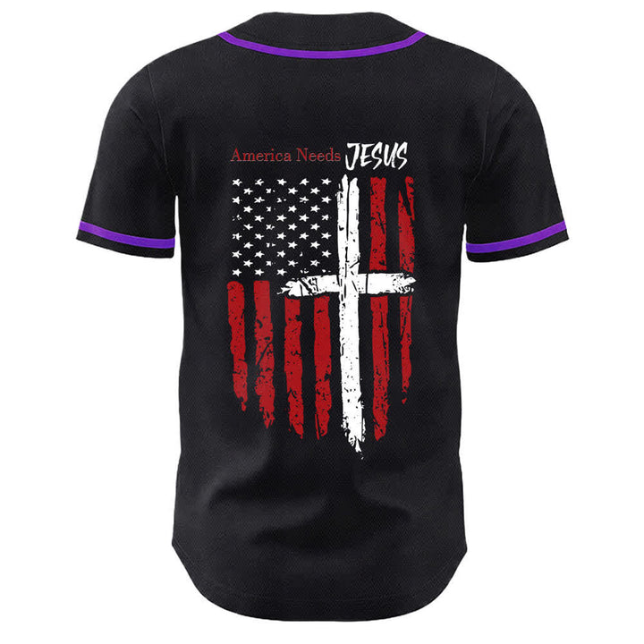 Christianartworkshop America Needs Jesus Maglia da baseball con bottoni e bandiera effetto invecchiato - image 57