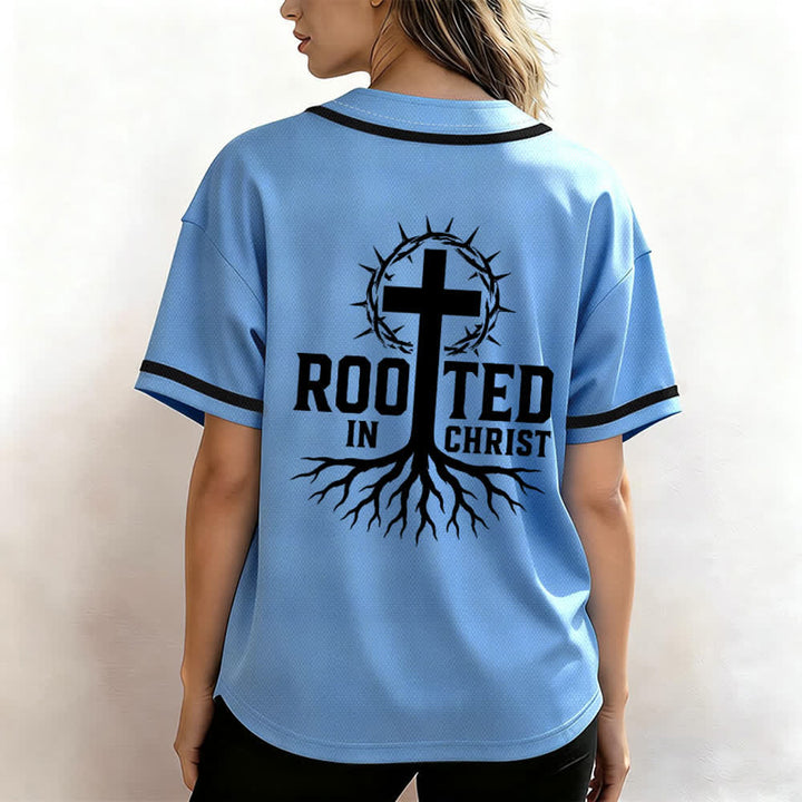 Christianartworkshop Rooted In Christ Maglia da baseball nera con bottoni - image 45
