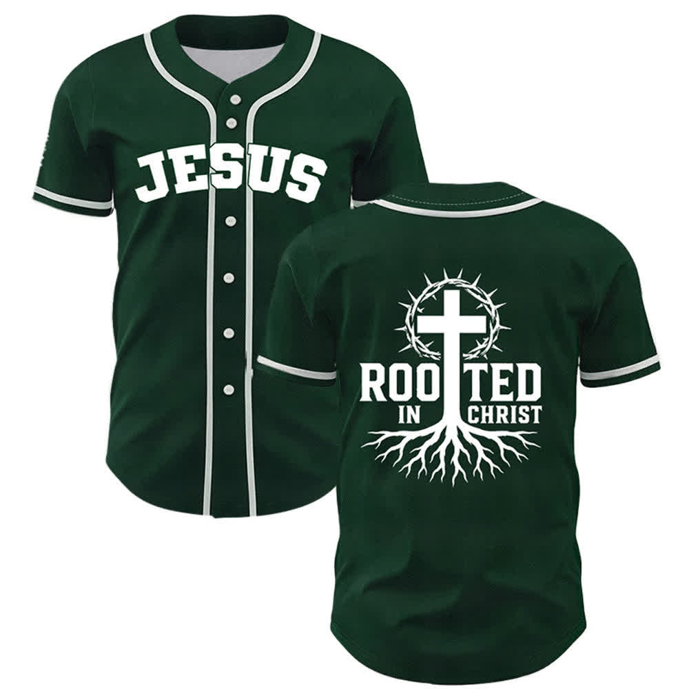Christianartworkshop Rooted In Christ Maglia da baseball nera con bottoni - Verde - 5XL - image 28
