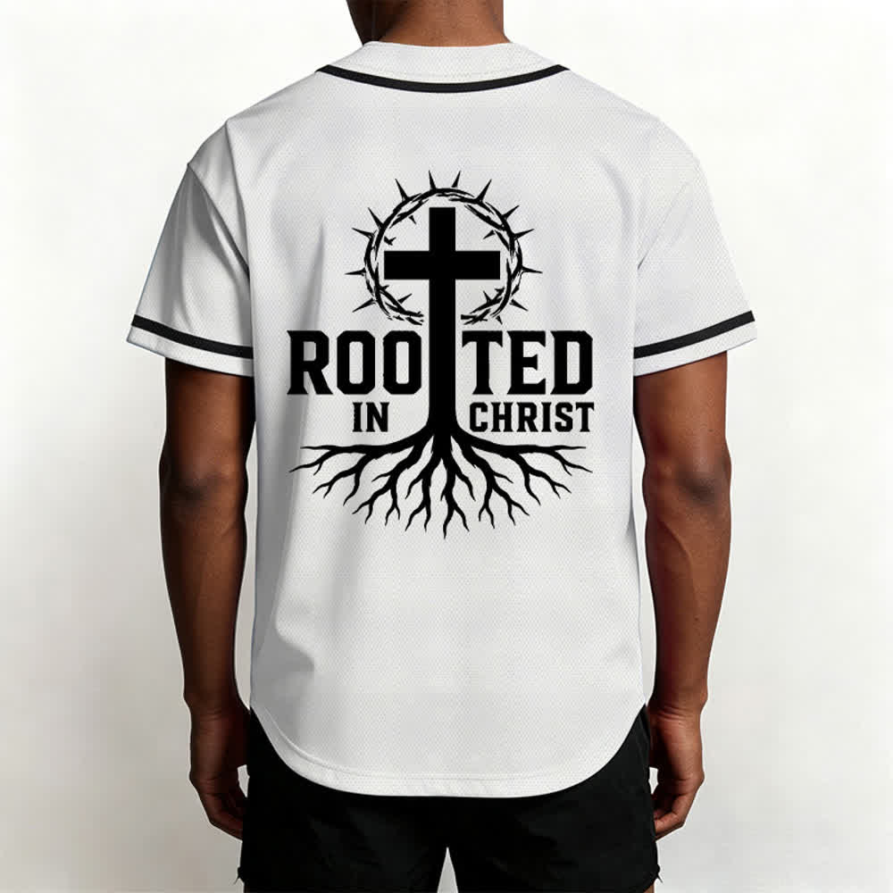 Christianartworkshop Rooted In Christ Maglia da baseball nera con bottoni - image 26