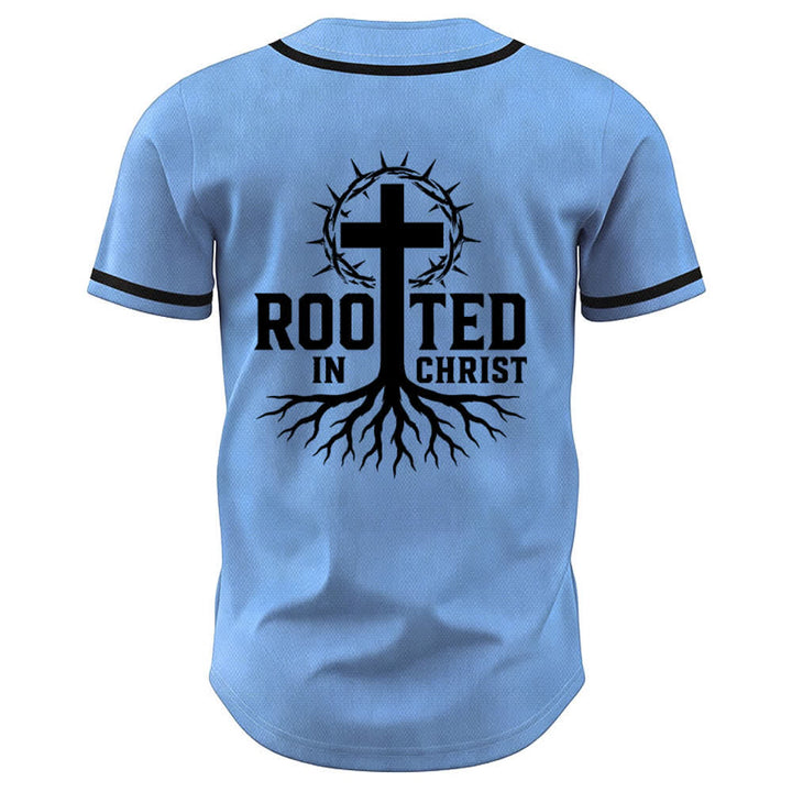 Christianartworkshop Rooted In Christ Maglia da baseball nera con bottoni - image 43
