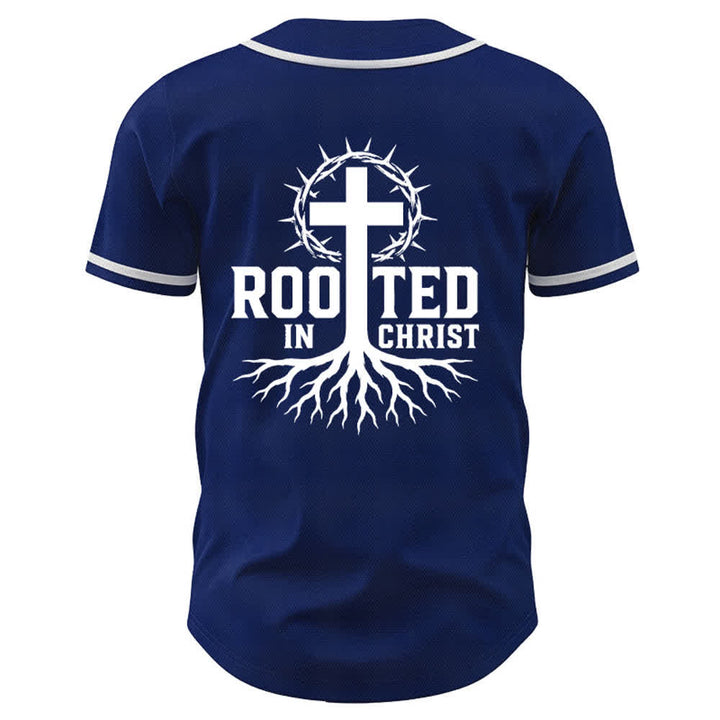 Christianartworkshop Rooted In Christ Maglia da baseball nera con bottoni - image 50