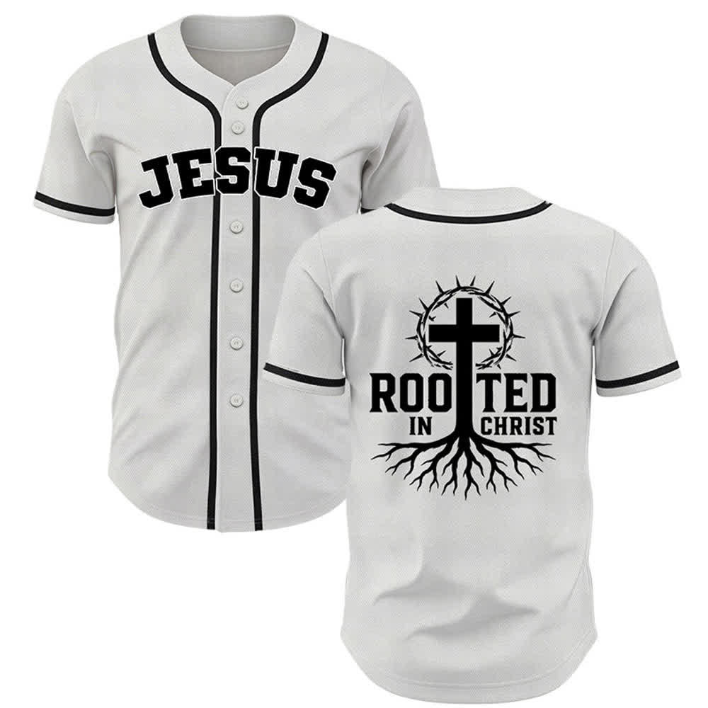Christianartworkshop Rooted In Christ Maglia da baseball nera con bottoni - Bianco - 5XL - image 21