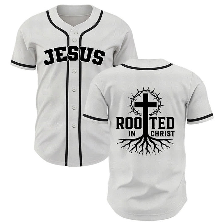 Christianartworkshop Rooted In Christ Maglia da baseball nera con bottoni - Bianco - 5XL - image 21