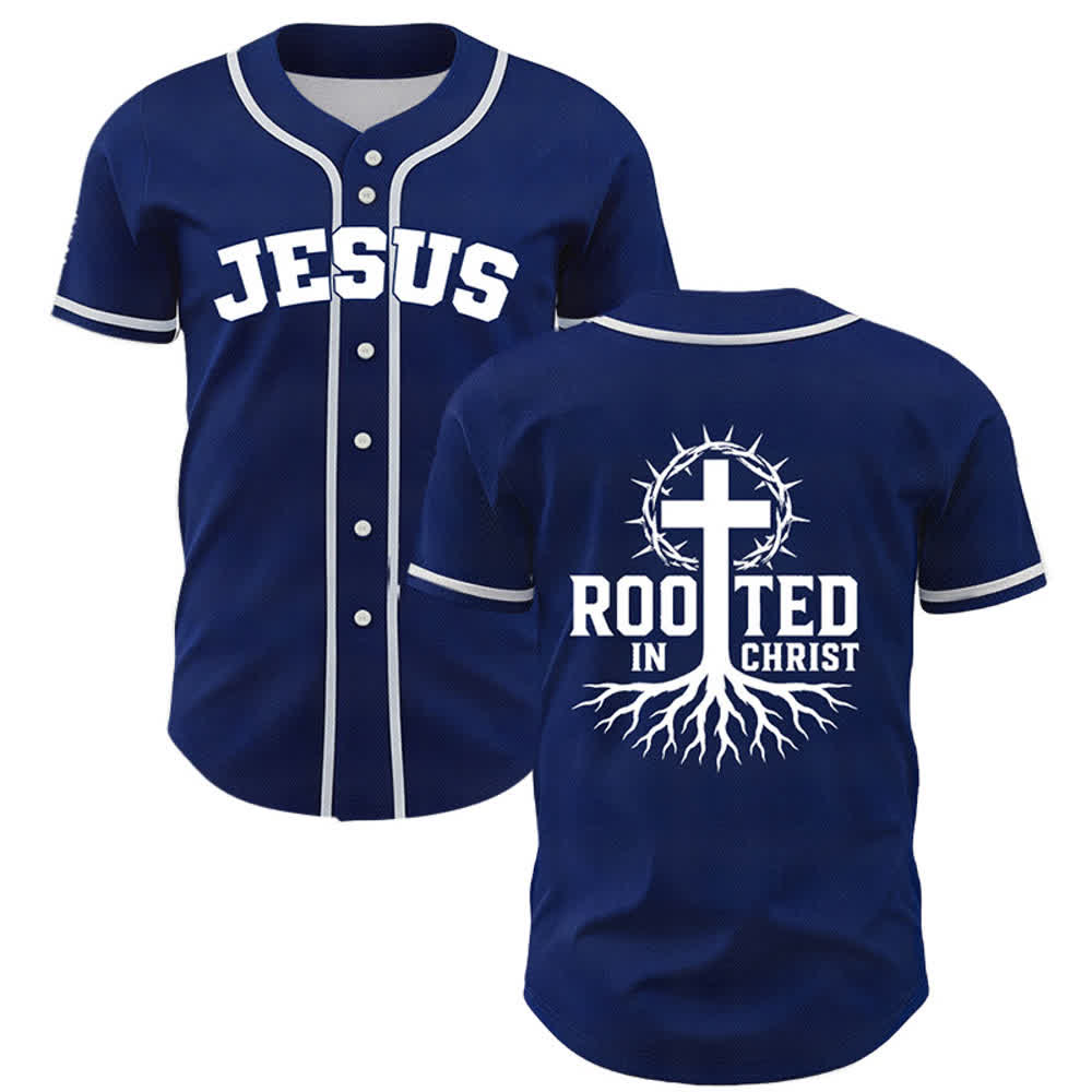 Christianartworkshop Rooted In Christ Maglia da baseball nera con bottoni - Marina - 5XL - image 49