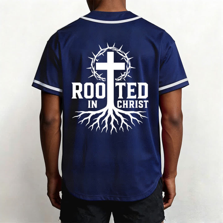 Christianartworkshop Rooted In Christ Maglia da baseball nera con bottoni - image 54