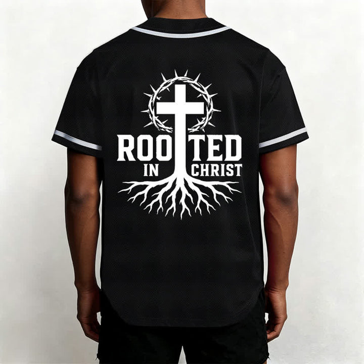 Christianartworkshop Rooted In Christ Maglia da baseball nera con bottoni - image 5