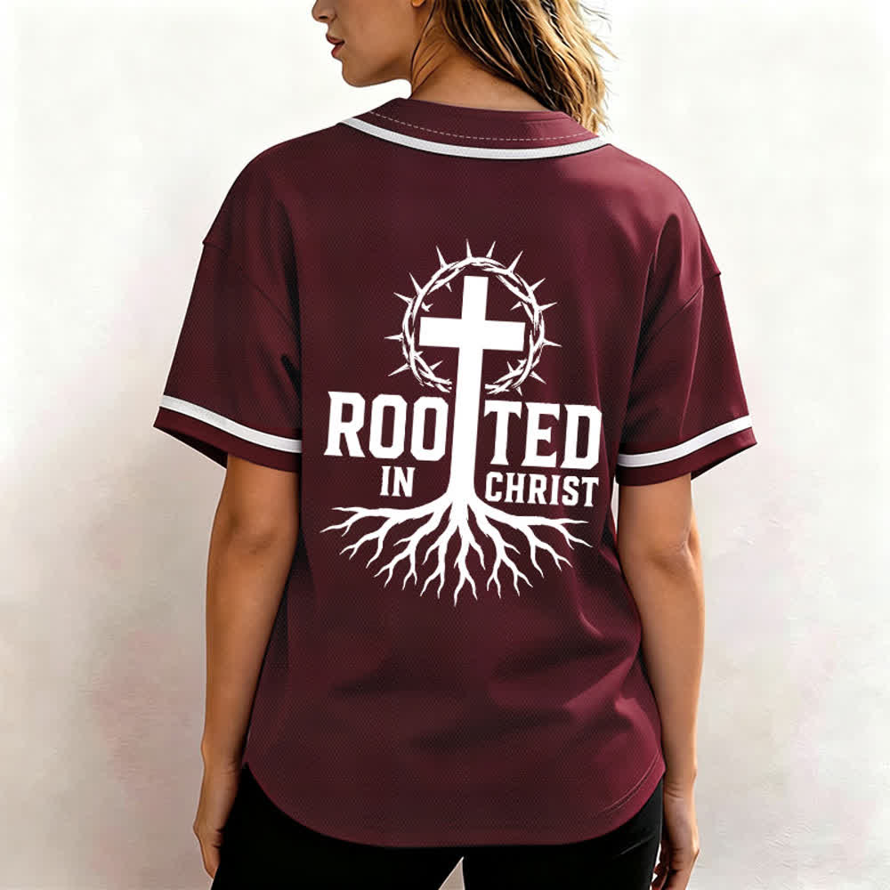 Christianartworkshop Rooted In Christ Maglia da baseball nera con bottoni - image 17