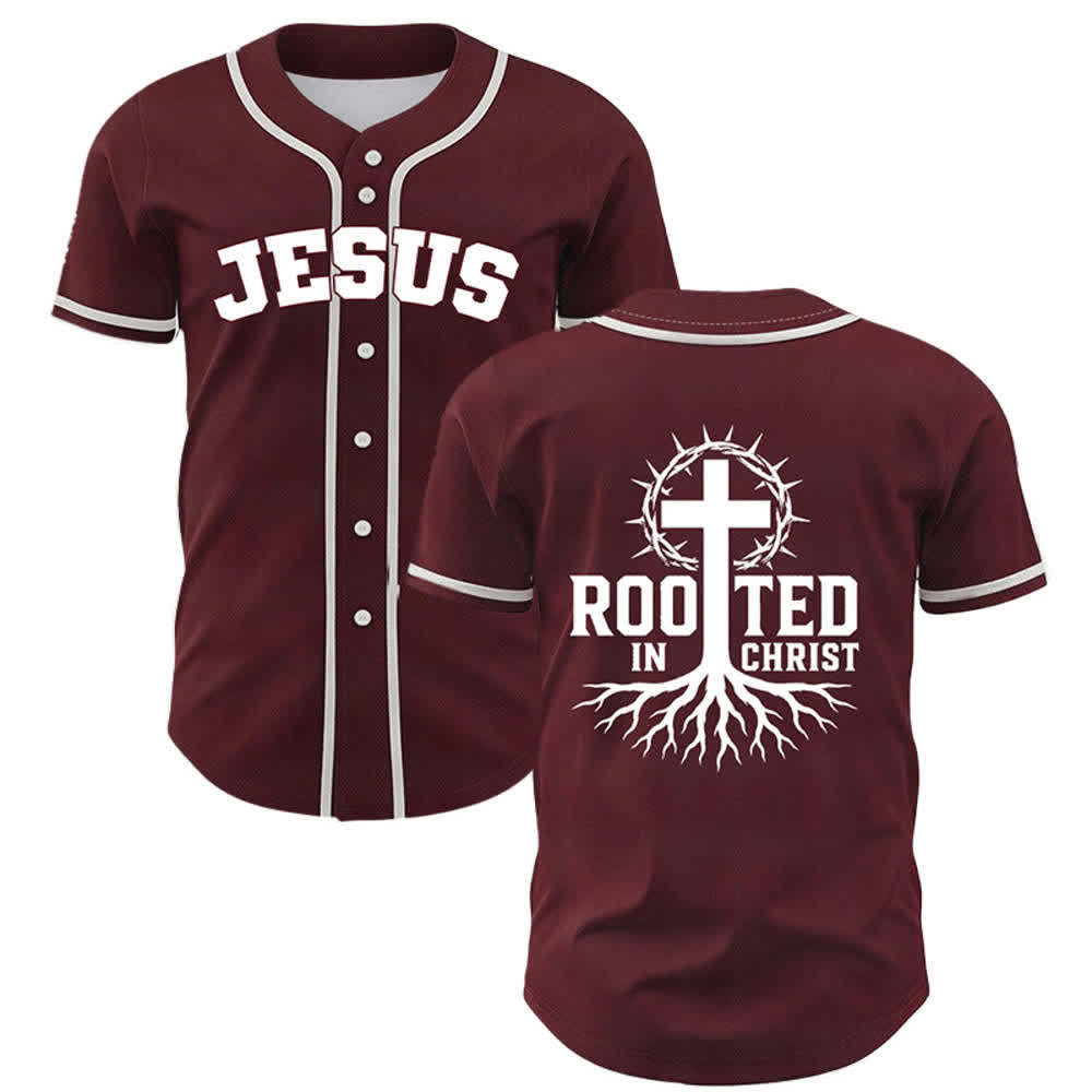 Christianartworkshop Rooted In Christ Maglia da baseball nera con bottoni - Vino - 5XL - image 14