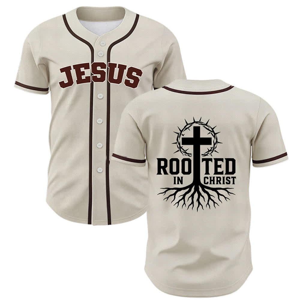 Christianartworkshop Rooted In Christ Maglia da baseball nera con bottoni - Beige - 5XL - image 7