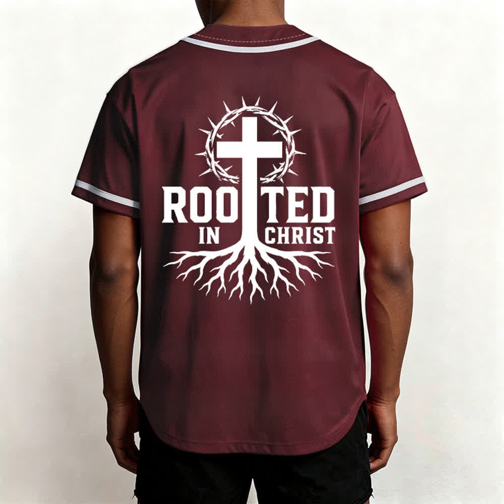 Christianartworkshop Rooted In Christ Maglia da baseball nera con bottoni - image 19