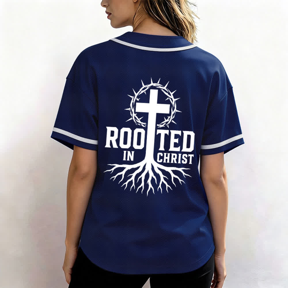 Christianartworkshop Rooted In Christ Maglia da baseball nera con bottoni - image 52