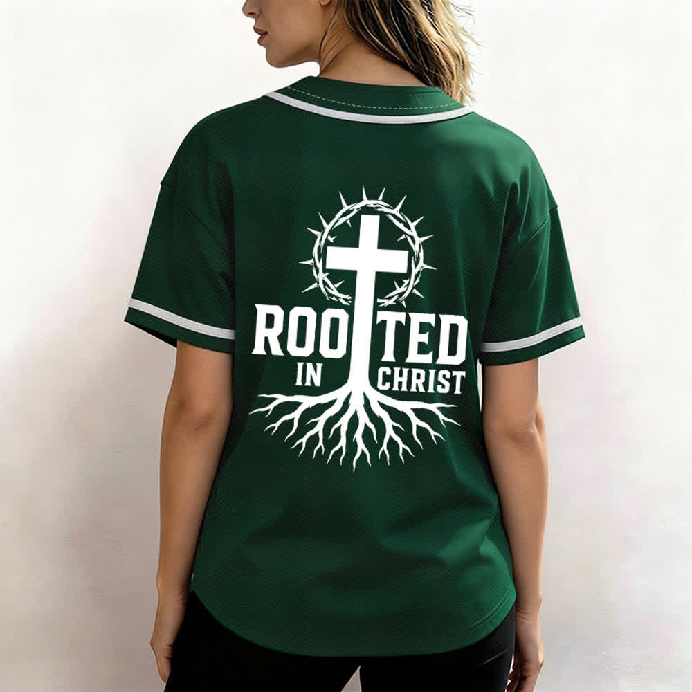 Christianartworkshop Rooted In Christ Maglia da baseball nera con bottoni - image 31