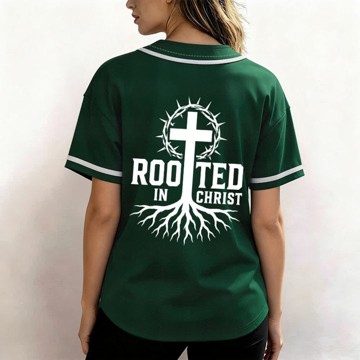 Christianartworkshop Rooted In Christ Maglia da baseball nera con bottoni - image 31
