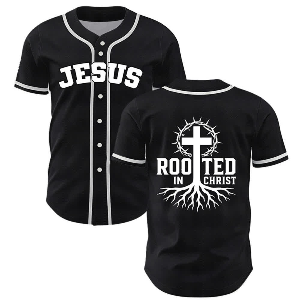 Christianartworkshop Rooted In Christ Maglia da baseball nera con bottoni - Nero - 5XL - image 0