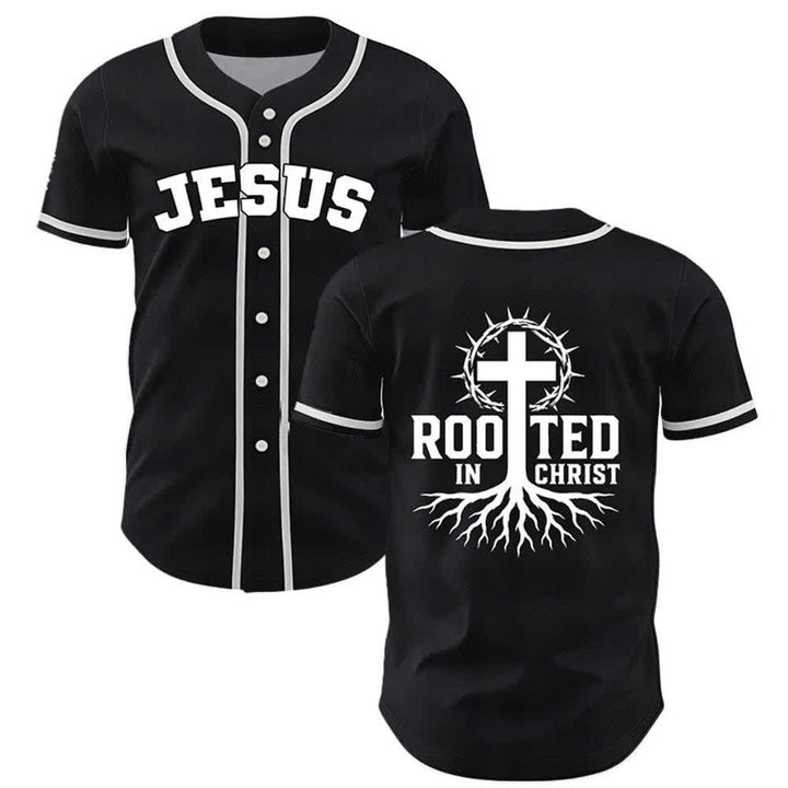 Christianartworkshop Rooted In Christ Maglia da baseball nera con bottoni - Nero - 5XL - image 0