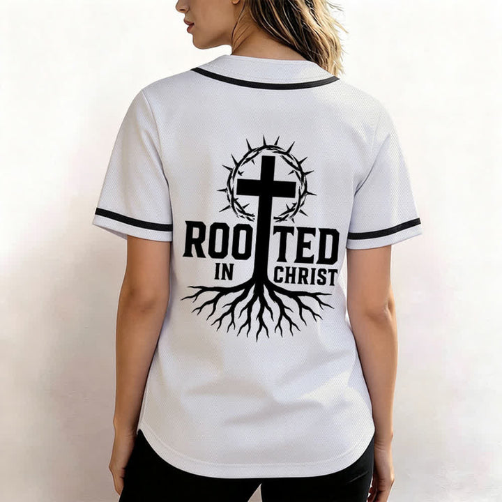 Christianartworkshop Rooted In Christ Maglia da baseball nera con bottoni - image 24