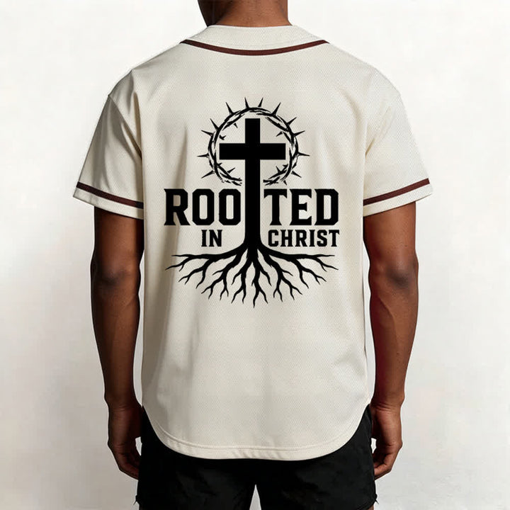 Christianartworkshop Rooted In Christ Maglia da baseball nera con bottoni - image 12
