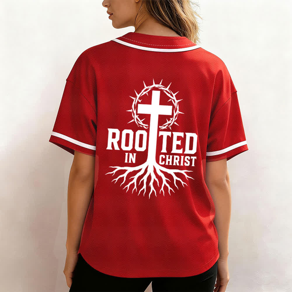Christianartworkshop Rooted In Christ Maglia da baseball nera con bottoni - image 38