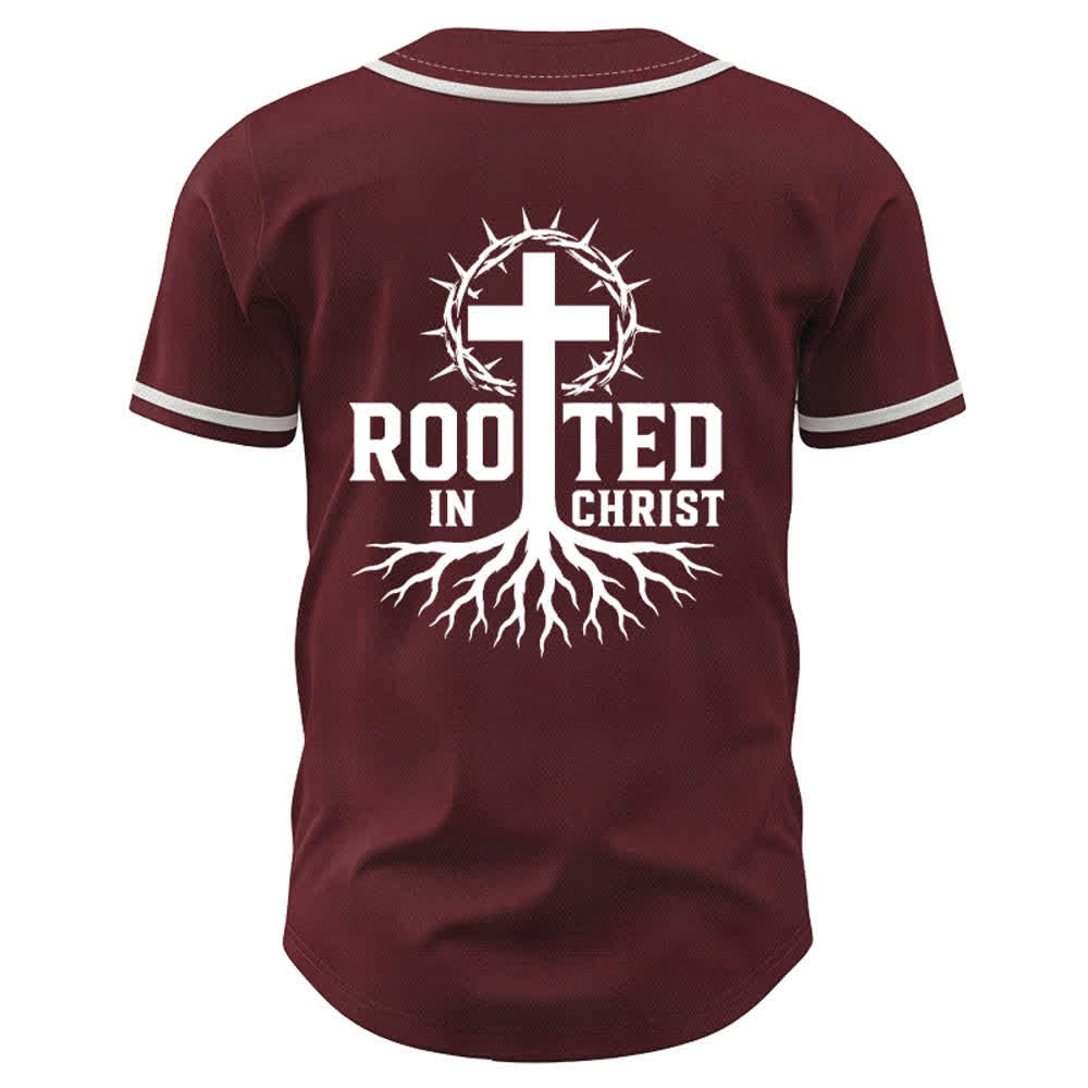 Christianartworkshop Rooted In Christ Maglia da baseball nera con bottoni - image 15
