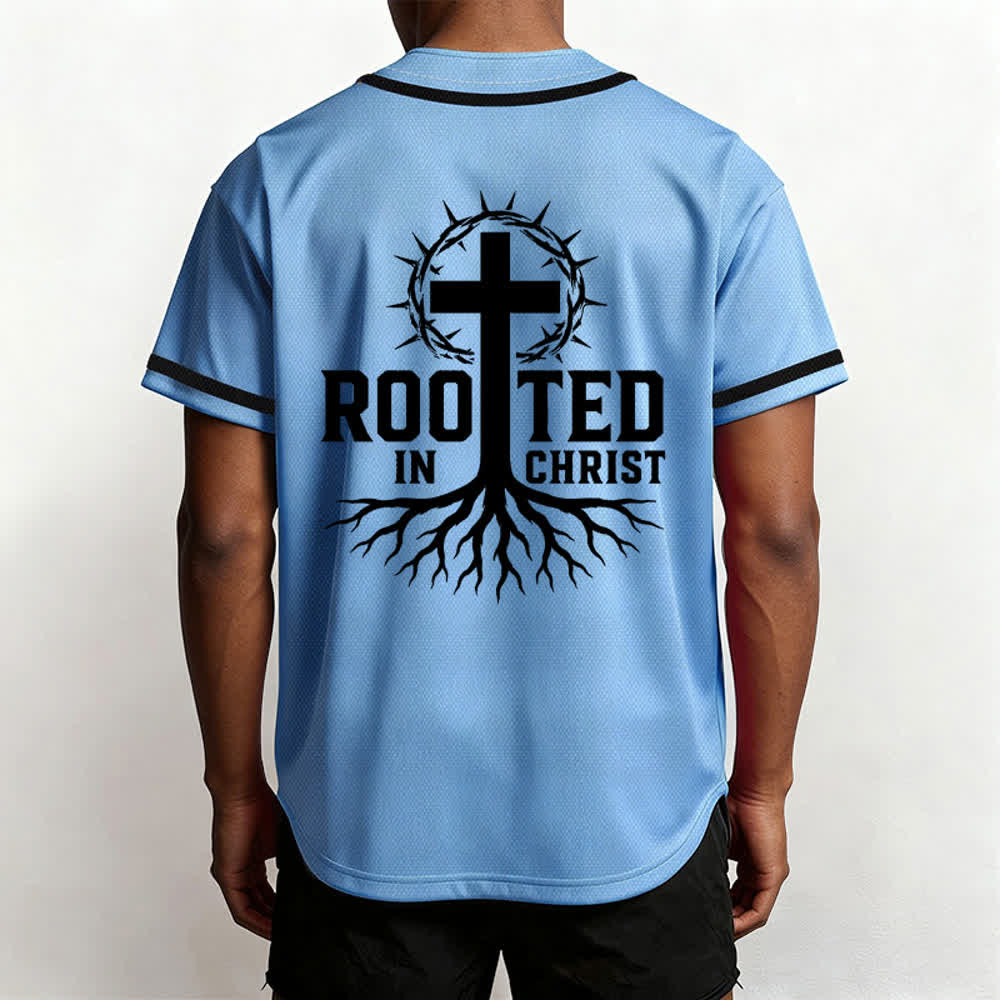 Christianartworkshop Rooted In Christ Maglia da baseball nera con bottoni - image 48