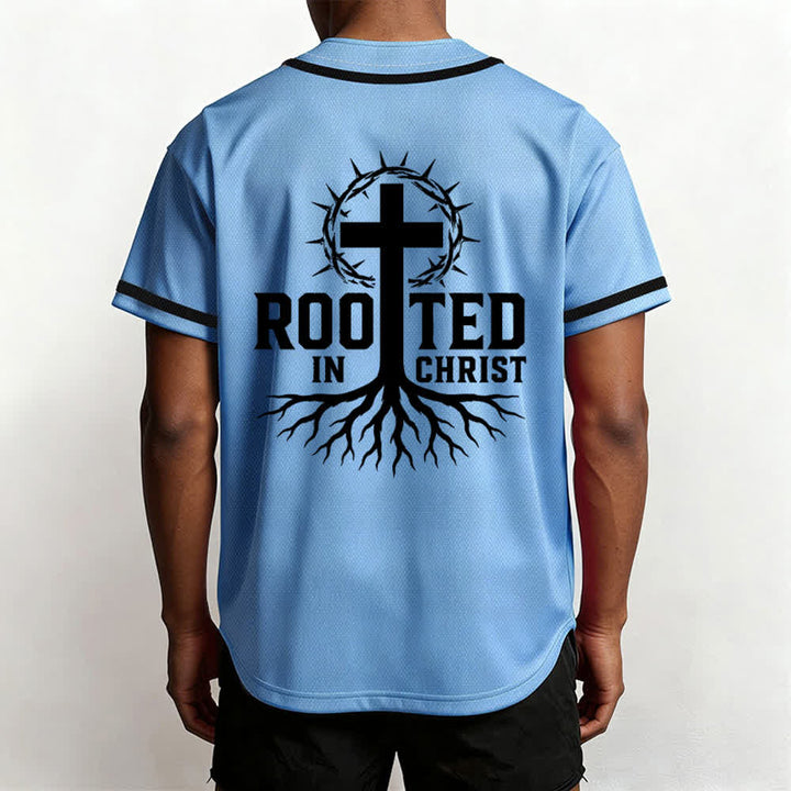 Christianartworkshop Rooted In Christ Maglia da baseball nera con bottoni - image 48