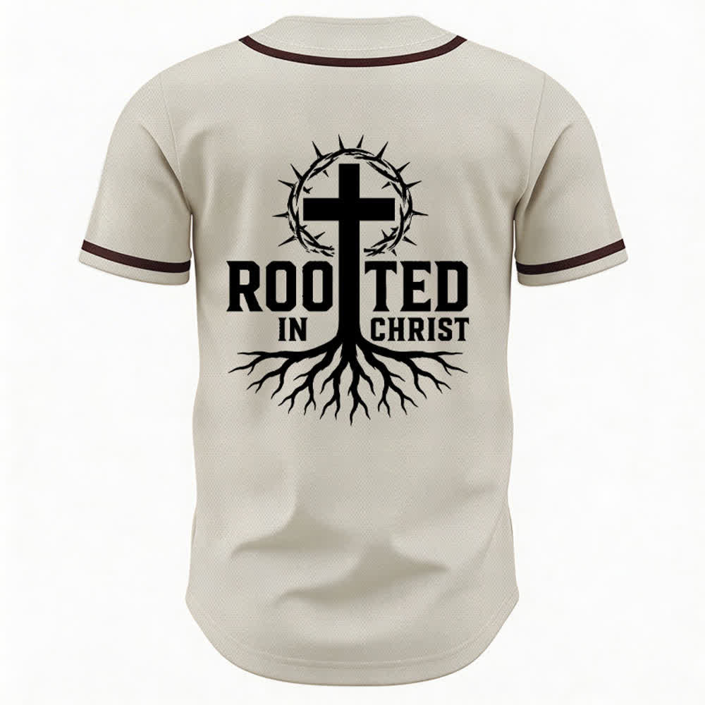 Christianartworkshop Rooted In Christ Maglia da baseball nera con bottoni - image 8