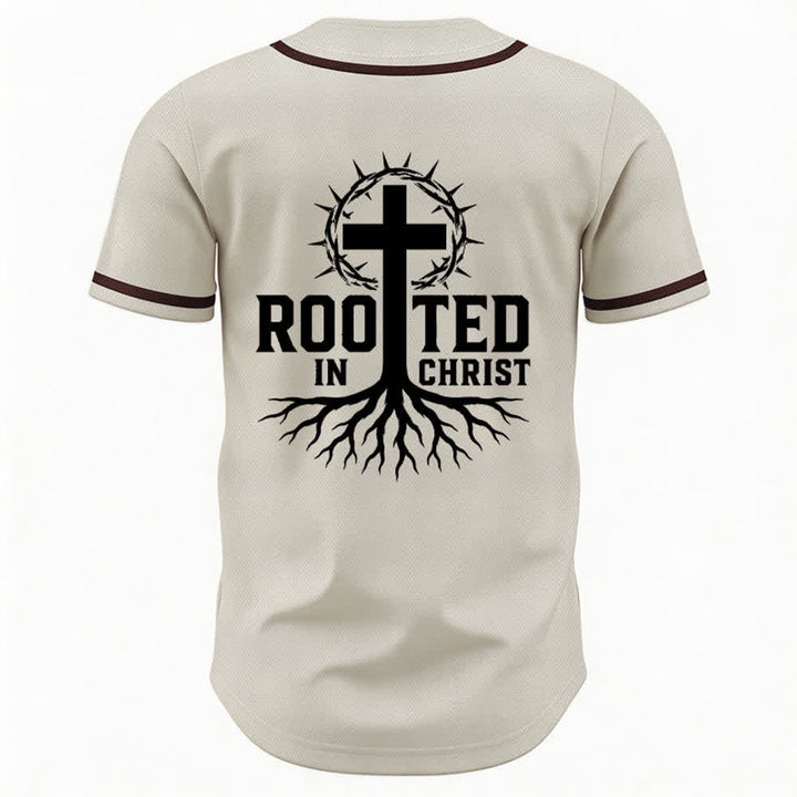 Christianartworkshop Rooted In Christ Maglia da baseball nera con bottoni - image 8