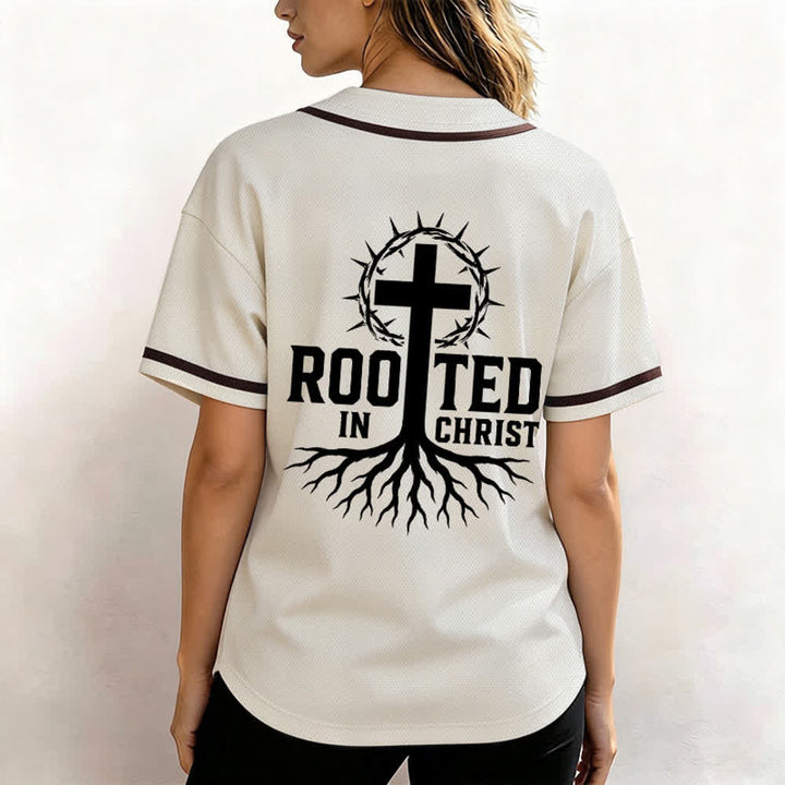 Christianartworkshop Rooted In Christ Maglia da baseball nera con bottoni - image 10