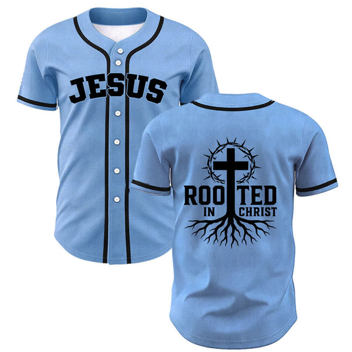 Christianartworkshop Rooted In Christ Maglia da baseball nera con bottoni - Blu - 5XL - image 42