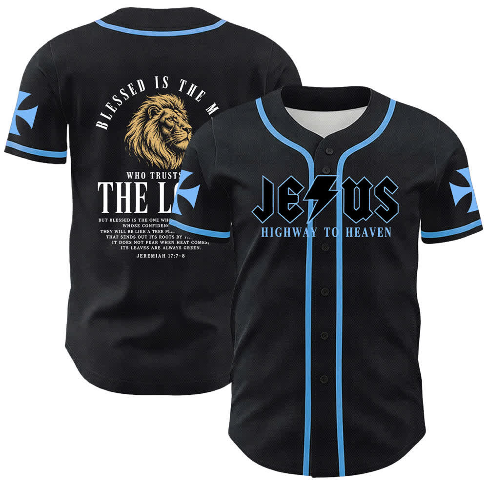 Christianartworkshop Jesus Highway To Heaven Geremia 17:7-8 Maglia da baseball - Blu celeste - 5XL - image 42