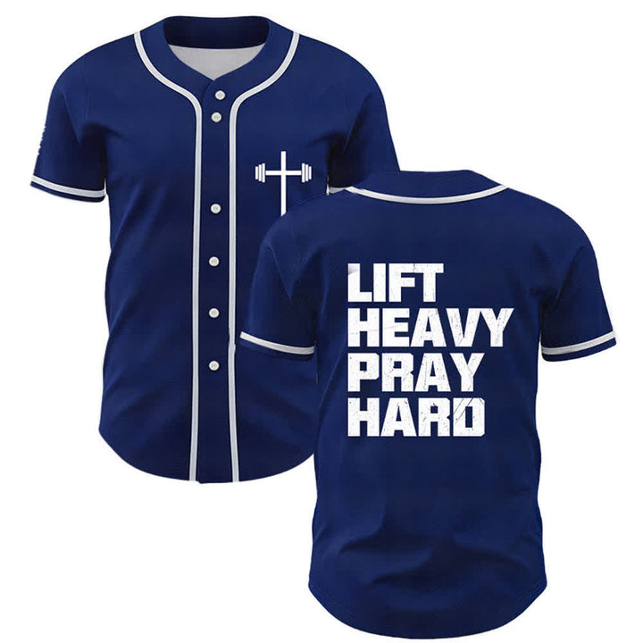 Christianartworkshop Lift Heavy Pray Hard Navy Baseball Jersey - Marina - 5XL - image 0