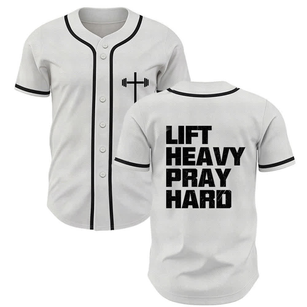 Christianartworkshop Lift Heavy Pray Hard Navy Baseball Jersey - Bianco - 5XL - image 7