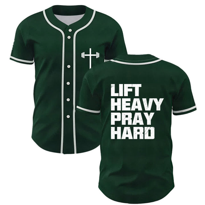 Christianartworkshop Lift Heavy Pray Hard Navy Baseball Jersey - Verde - 5XL - image 14