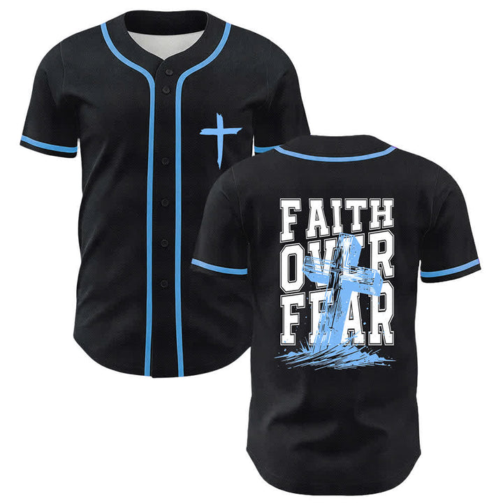 Christianartworkshop Faith Over Fear Maglia da baseball con bordo a contrasto incrociato - Blu celeste - 5XL - image 14