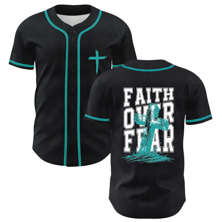 Christianartworkshop Faith Over Fear Maglia da baseball con bordo a contrasto incrociato - Lago Blu - 5XL - image 28