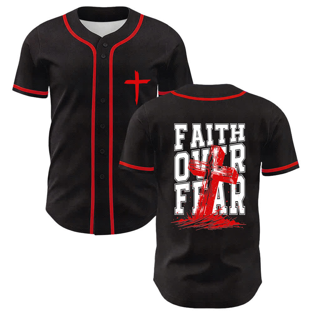 Christianartworkshop Faith Over Fear Maglia da baseball con bordo a contrasto incrociato - Rosso - 5XL - image 21
