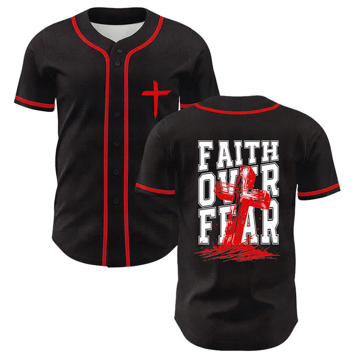 Christianartworkshop Faith Over Fear Maglia da baseball con bordo a contrasto incrociato - Rosso - 5XL - image 21