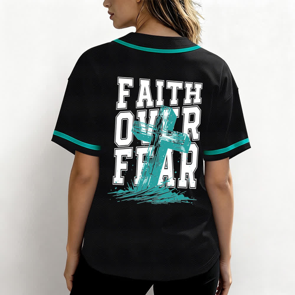 Christianartworkshop Faith Over Fear Maglia da baseball con bordo a contrasto incrociato - image 31