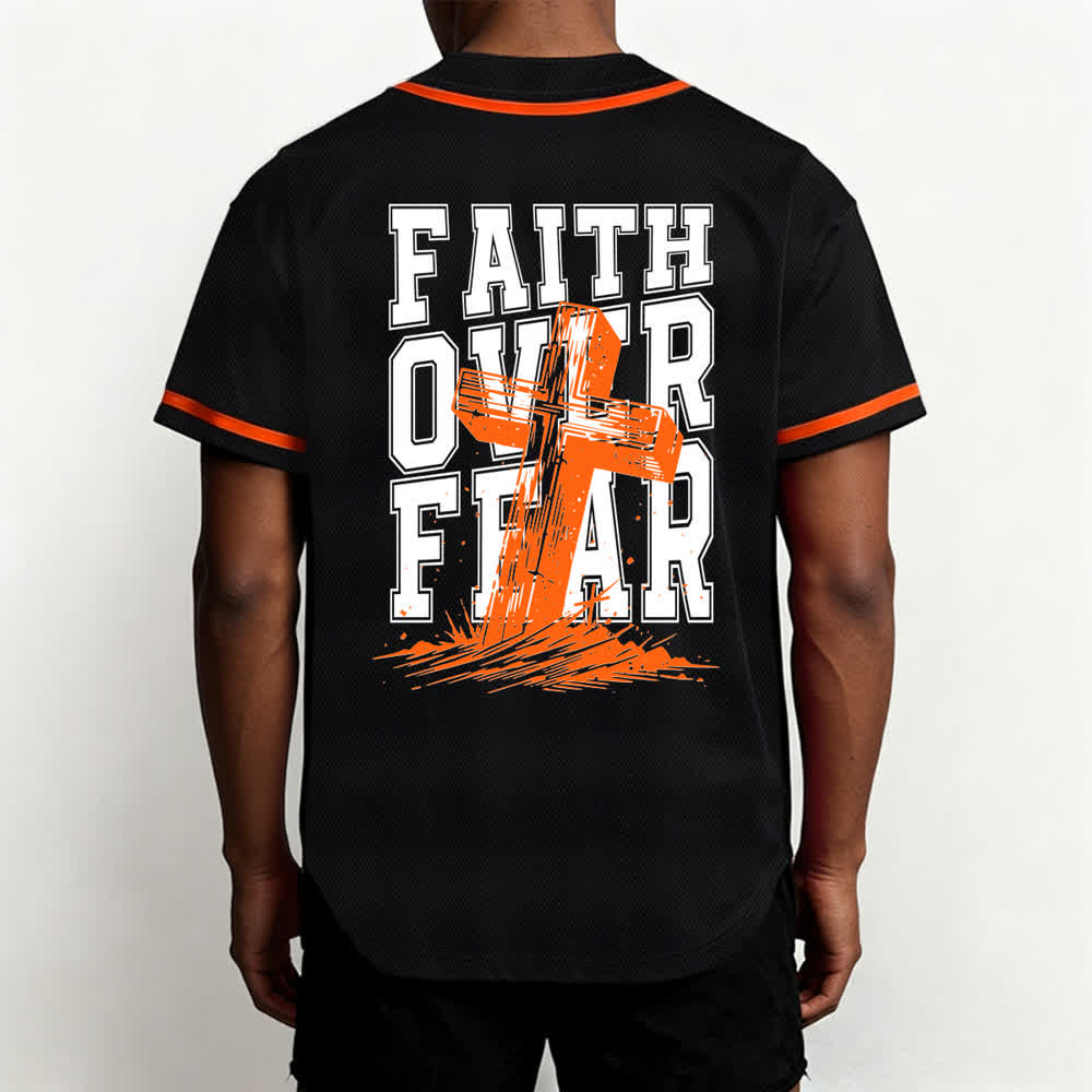 Christianartworkshop Faith Over Fear Maglia da baseball con bordo a contrasto incrociato - image 47