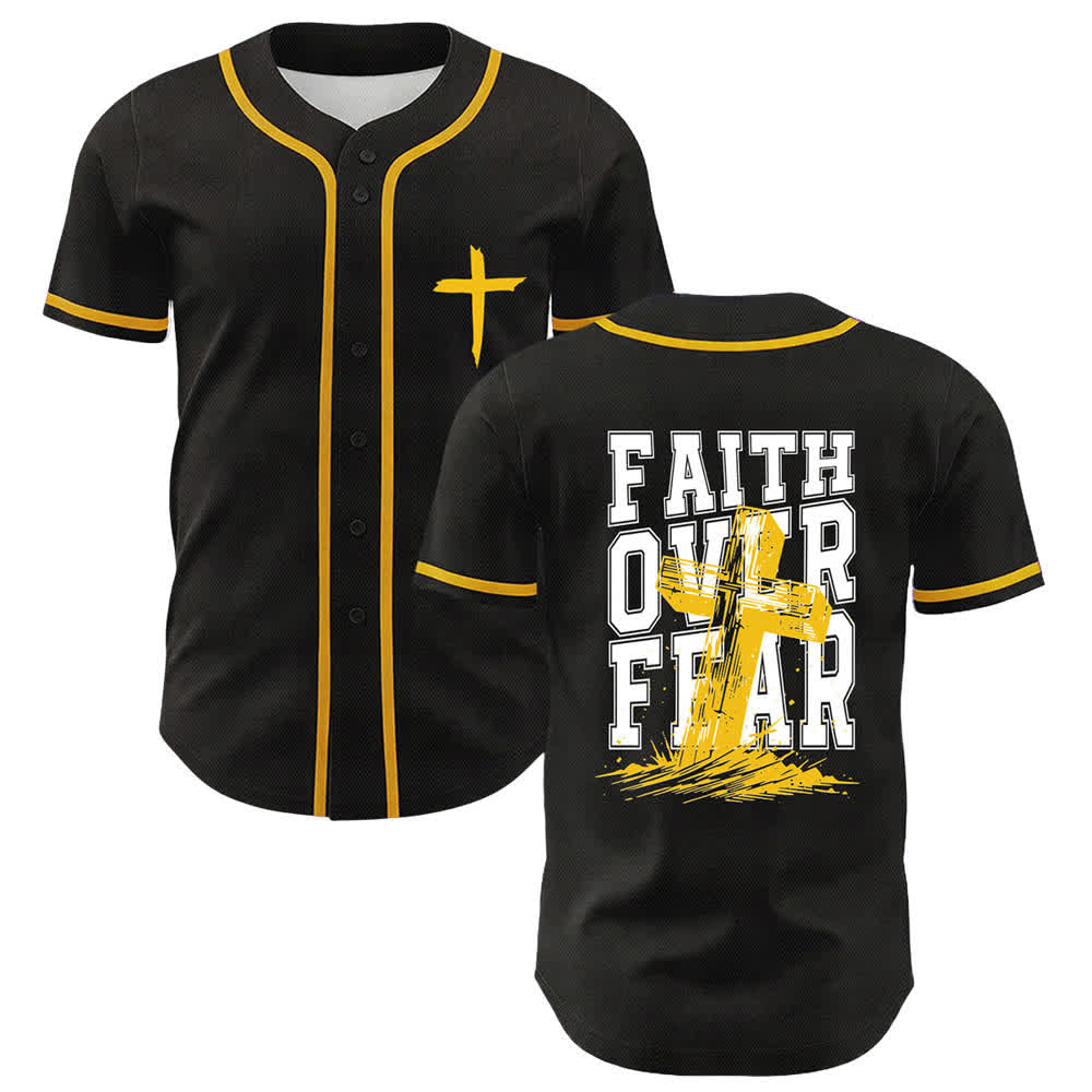 Christianartworkshop Faith Over Fear Maglia da baseball con bordo a contrasto incrociato - Giallo - 5XL - image 56