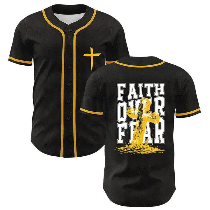 Christianartworkshop Faith Over Fear Maglia da baseball con bordo a contrasto incrociato - Giallo - 5XL - image 56