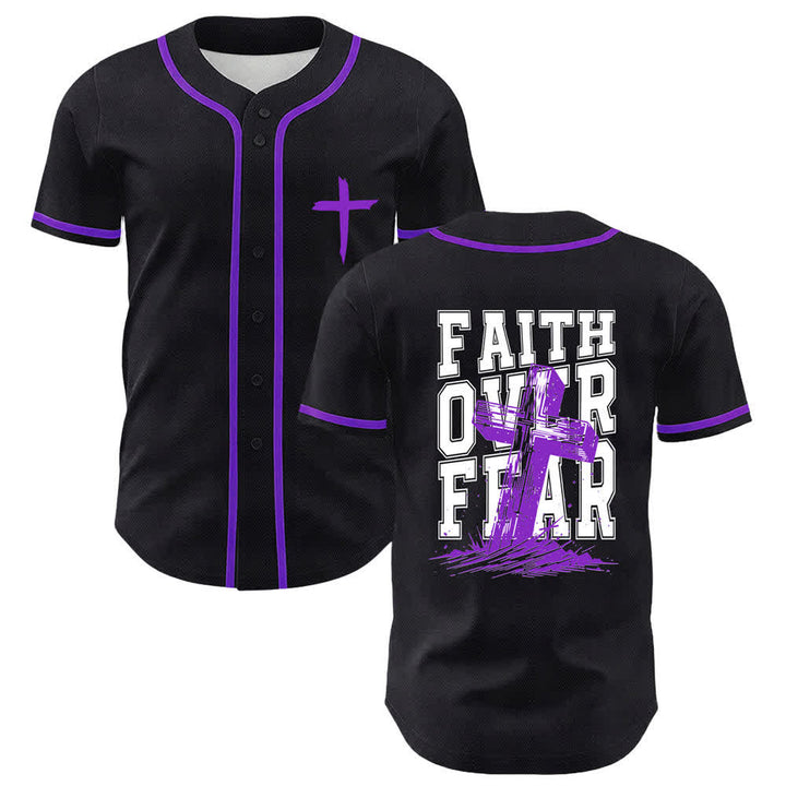 Christianartworkshop Faith Over Fear Maglia da baseball con bordo a contrasto incrociato - Viola - 5XL - image 49