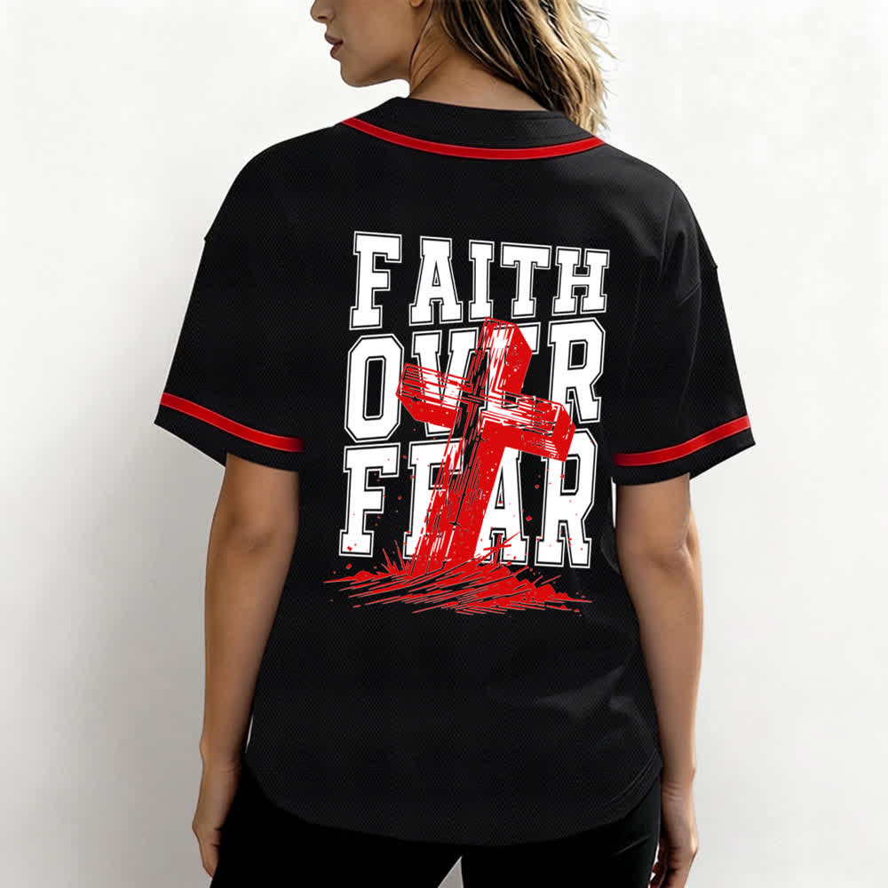 Christianartworkshop Faith Over Fear Maglia da baseball con bordo a contrasto incrociato - image 23