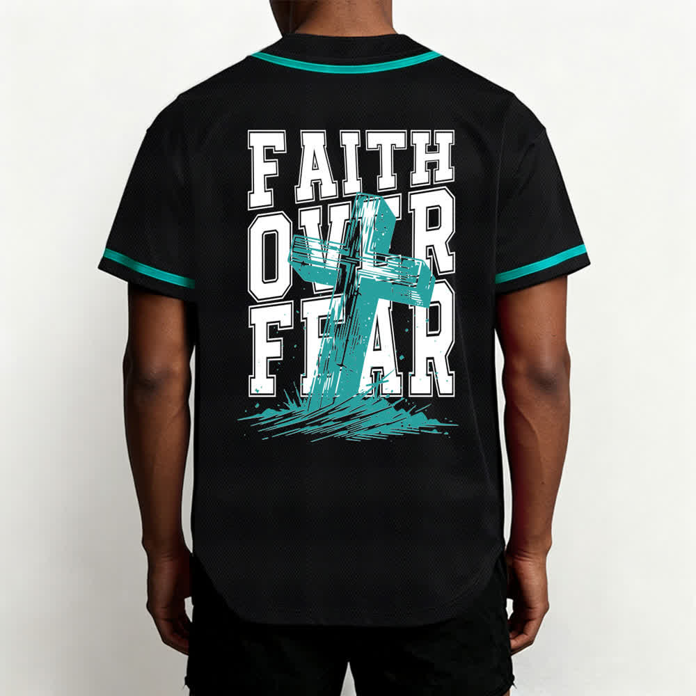 Christianartworkshop Faith Over Fear Maglia da baseball con bordo a contrasto incrociato - image 33