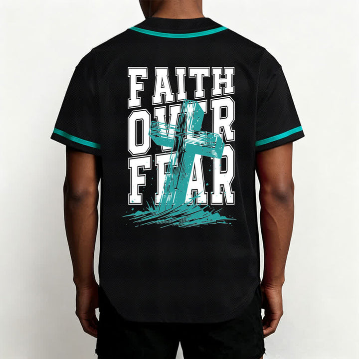 Christianartworkshop Faith Over Fear Maglia da baseball con bordo a contrasto incrociato - image 33