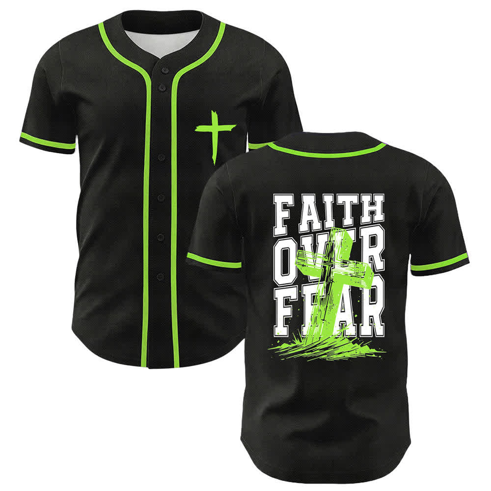 Christianartworkshop Faith Over Fear Maglia da baseball con bordo a contrasto incrociato - Verde - 5XL - image 35