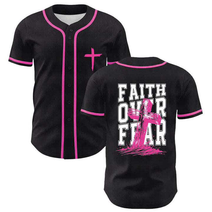 Christianartworkshop Faith Over Fear Maglia da baseball con bordo a contrasto incrociato - Rosa - 5XL - image 7
