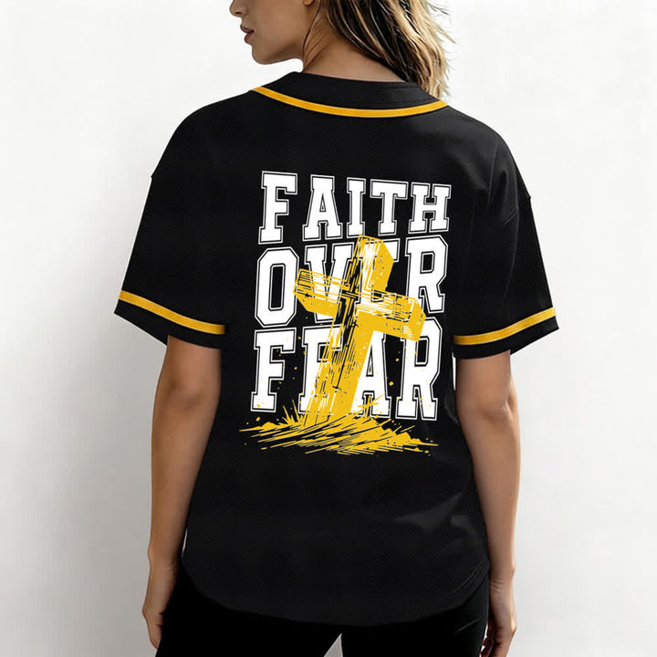 Christianartworkshop Faith Over Fear Maglia da baseball con bordo a contrasto incrociato - image 59